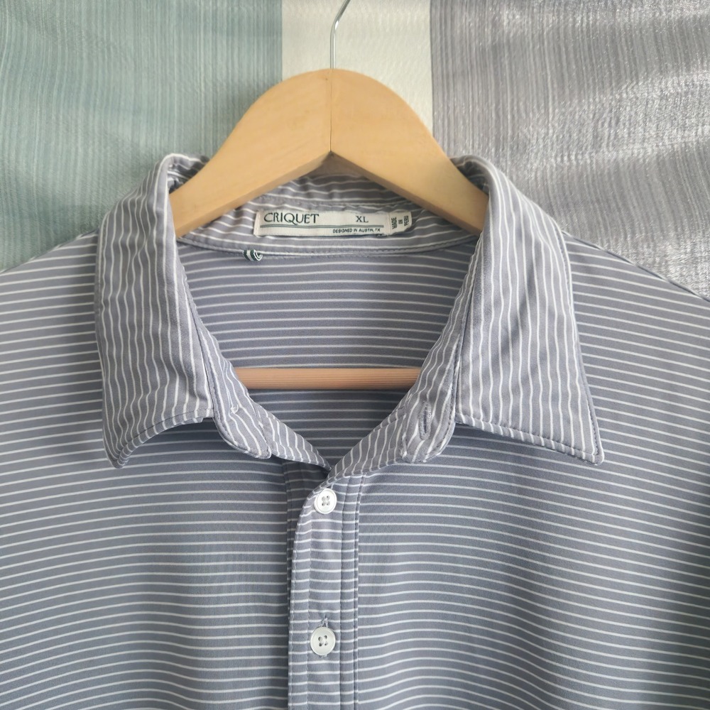 Criquet Mens XL Performance Polo Shirt Blue White Stripe Beechwood Country Club